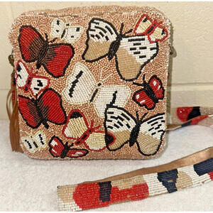 Moyna Colorful Beaded Butterfly Pattern Crossbody(very long strap) Purse Bag